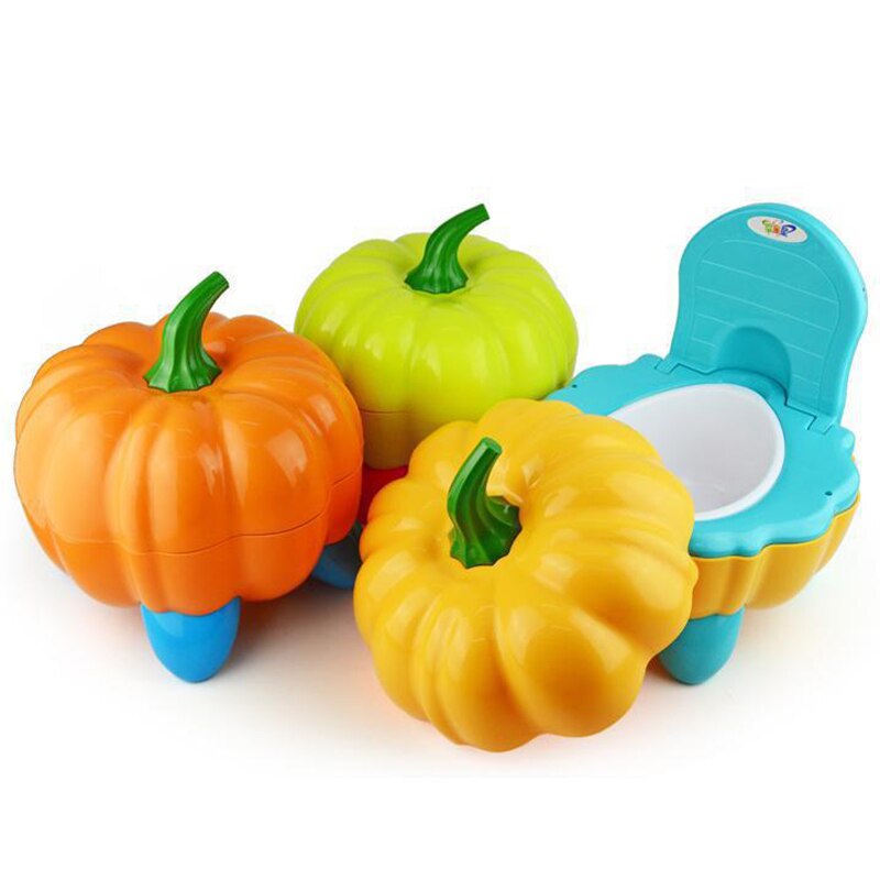 Bonita silla de bebé orinal plegable de dibujos animados para niño pequeño asiento de inodoro portátil de plástico calabaza-azul + naranja