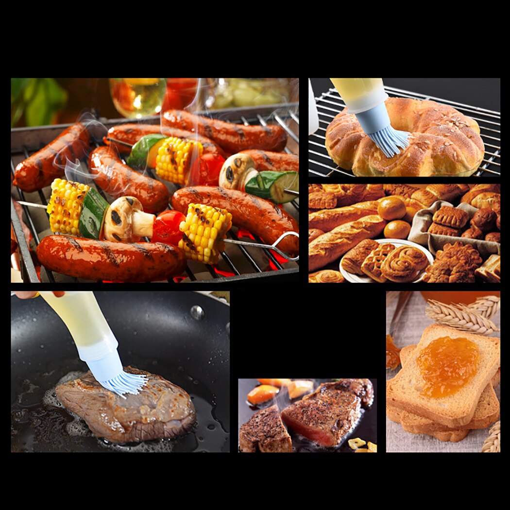 Oil Bottle Brush With Lid Silicone Basting Brush Oil Dispenser Brush Grill Baking Cooking Tool Barbecue Brush Kitchen Gadgets
