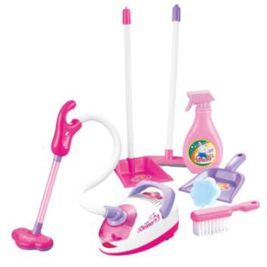 Pretend Play Housekeeping Cleaning Set Includes Electric Vacumn Cleaner Dustpan Duster Mop Sponge &amp; More (Set of 8)