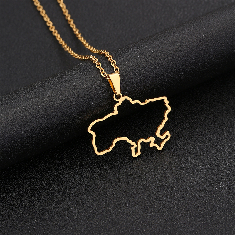 Nowy naszyjnik z mapą Ukrainy dla mężczyzn i kobiet Stal tytanowa Złoty srebrny kolor Choker Ukraina Zarys serca Flaga Biżuteria Prezent: Antique miedzi platerowane