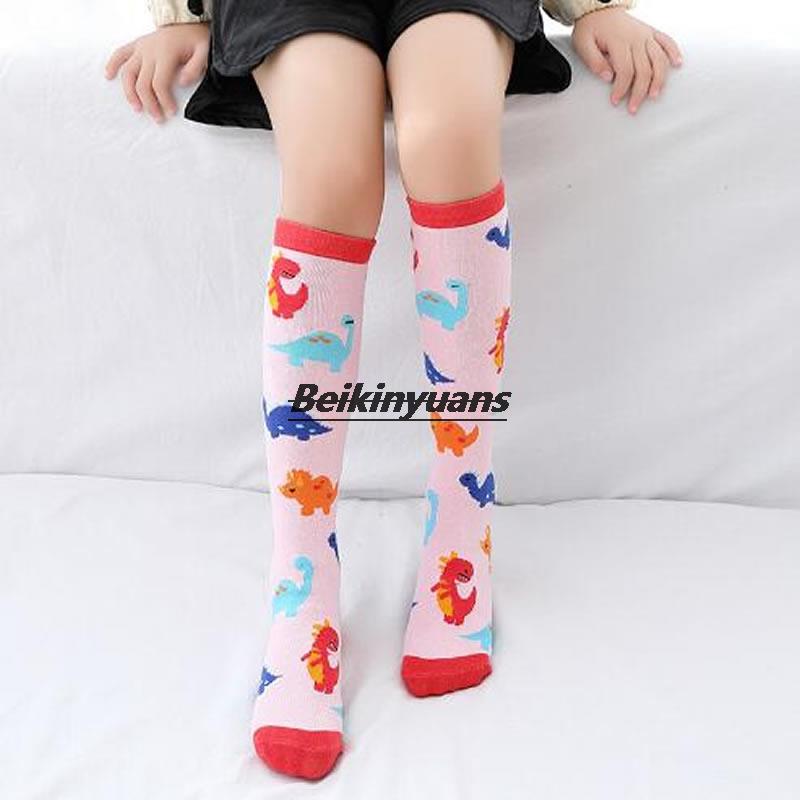 Calcetines largos con dibujos de dinosaurios para niños, medias rectas, sin rodilla