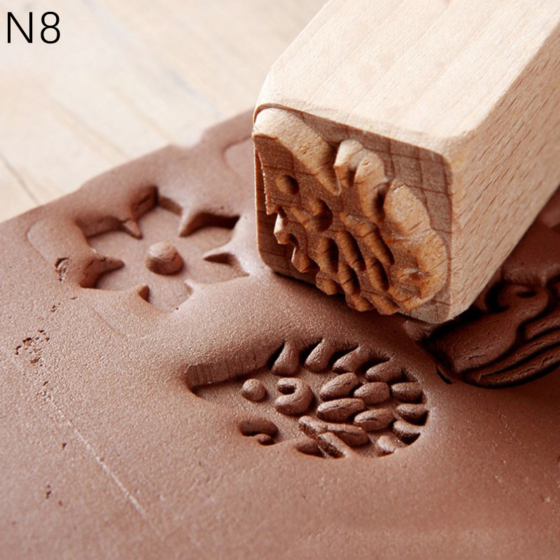 Herramienta de cerámica con relieve de madera, columna de sellos de impresión Natural, bloques de patrones mixtos, sello de textura para arcilla polimérica, artesanía de cerámica Diy: Azul oscuro