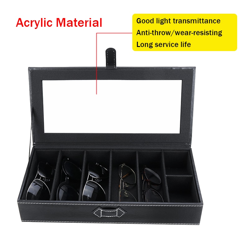 7 Grids Watch box Leather Glass Box glasses Case Storage Organizer Box Luxury Jewelry Display Multifunctio Box Watch Black