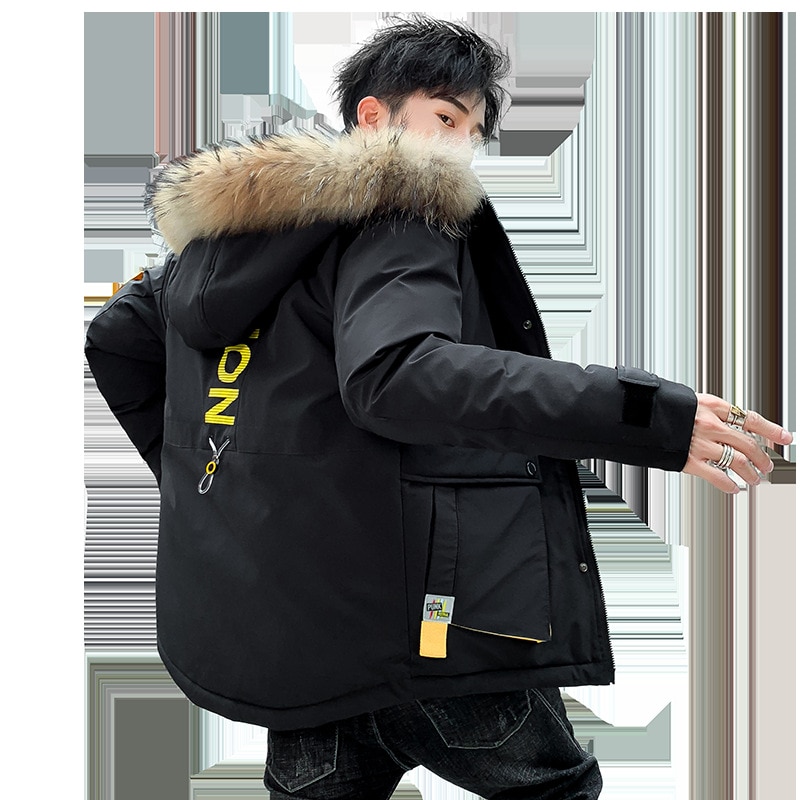Vinterjacka herr vadderad parka man vinterkappa konstgjord päls stora fickor korta tjocka parkas snöjacka plus size