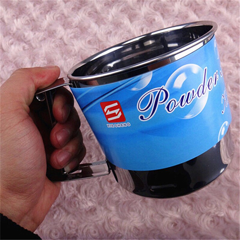 Kitchen Stainless Steel Mesh Flour Sifter Mechanical Baking Icing Sugar Shaker Sieve Mesh Cup Shape Baking Tool