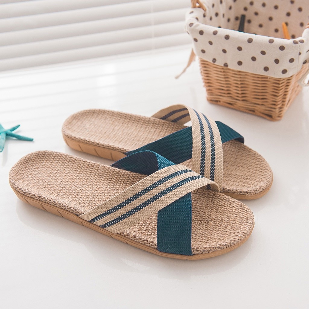 Summer Anti-slip Flax Slippers Women Men Casual Linen Slides Multi-style Non-slip EVA Home Slippers Indoor Shoes Female #3