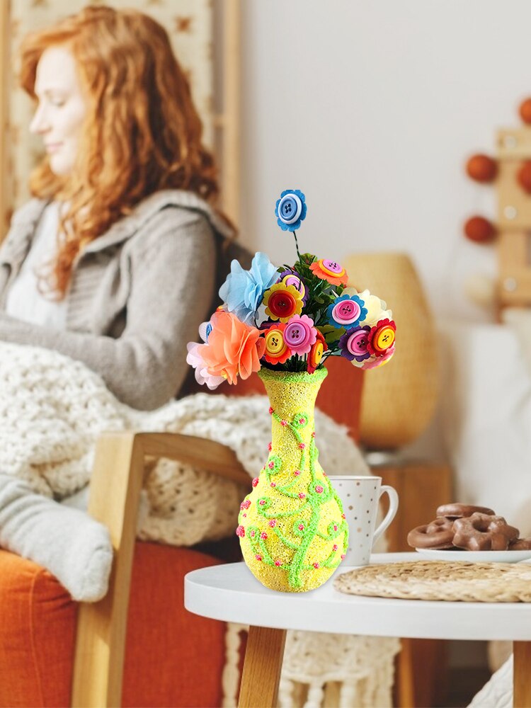 Flower Craft Kit Arts Crafts Funny Make Your Own Flower Vase Toy DIY Mud Pearl Clay Painting Toy Material DIY Vase
