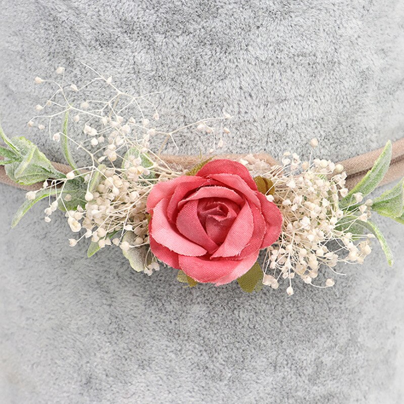 Kunstige rosenblomst blade pandebånd krans baby piger hoved hårbånd hårbøjle børn hår tilbehør diy krans hovedbeklædning