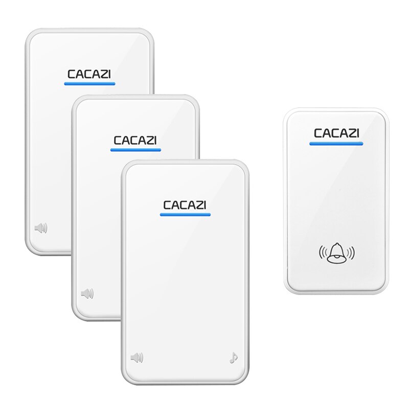 CACAZI Wireless Doorbell DC Battery Operated Waterproof 2 Button 1 Receiver Led Light Home Cordless Door Bell 48 Chime 6 Volume: white1x3