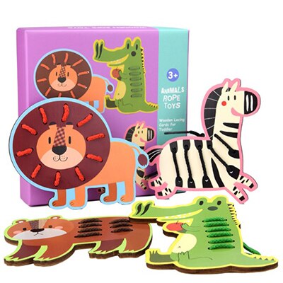 4pcs/set Cartoon Animal Fruit Threading Board Children&#39;s Educational Early Wooden desktop Toys Game Life Skills: Q1078-A