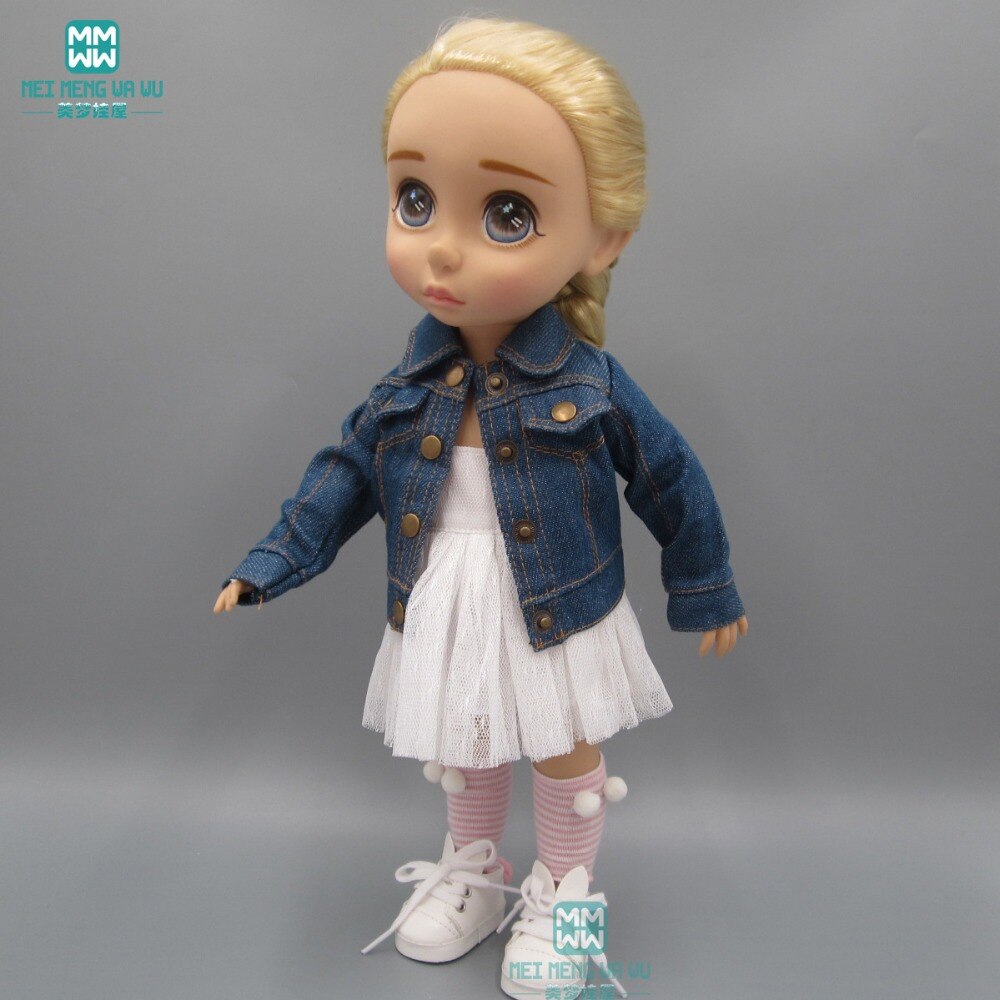 Ropa de muñeca se adapta a 40cm muñeca chaqueta vaquera falda blanca