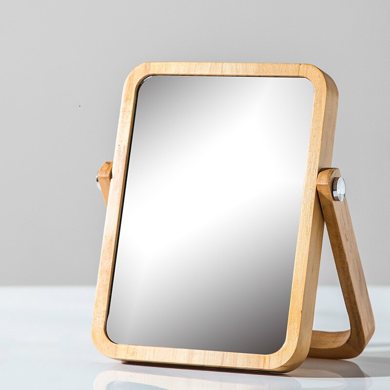 Espejo de maquillaje europeo, accesorios de madera para baño, espejo decorativo de escritorio estándar, espejo de tocador cosmético de alto brillo de pie