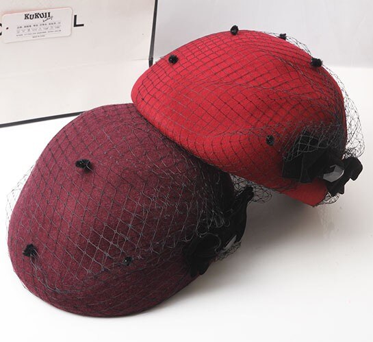 Dames fedora's wollen hoed dames engeland strik pet dames kanten stewardess petten dames baret wollen pet studenten vrijetijdshoeden b -8950