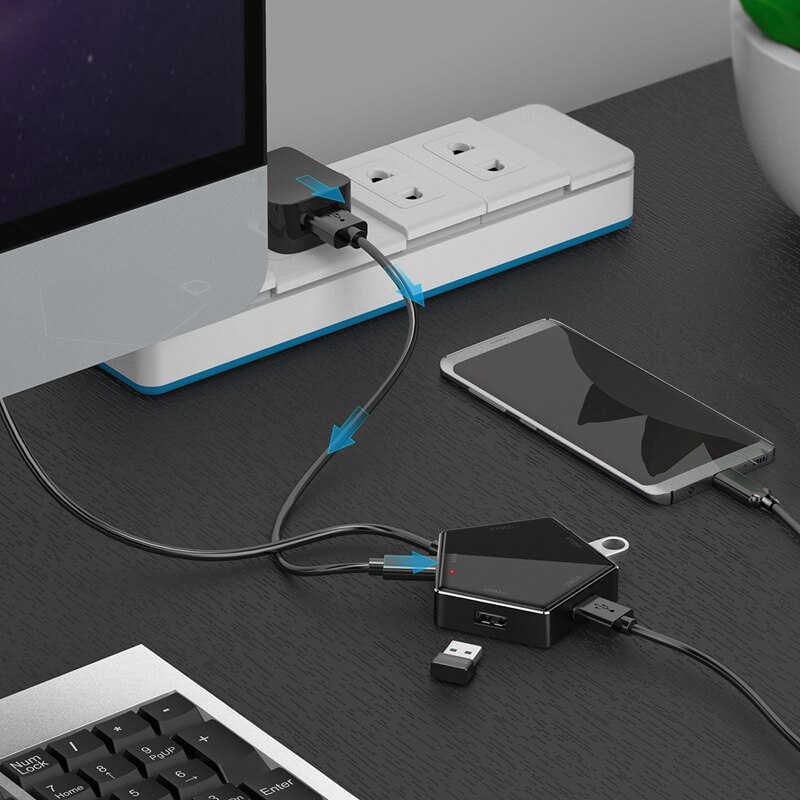 Usb Hub Aluminium 4.8Gbps 1 Naar 4 Splitter Vijfhoekige High Speed Transfer Spiegel Usb 3.0 Voeding Voor Kantoor