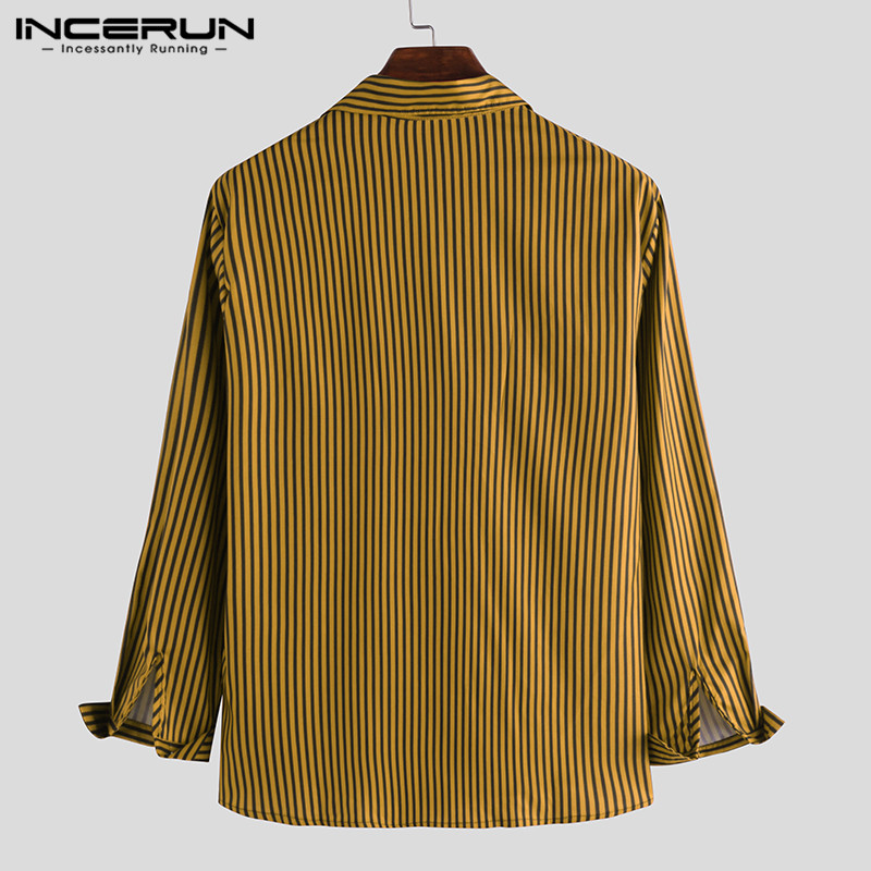 INCERUN Striped Men Brand Shirt Long Sleeve Casual Lapel Thin Shirts Bodybuilding Streetwear Camisa Masculina S-3XL