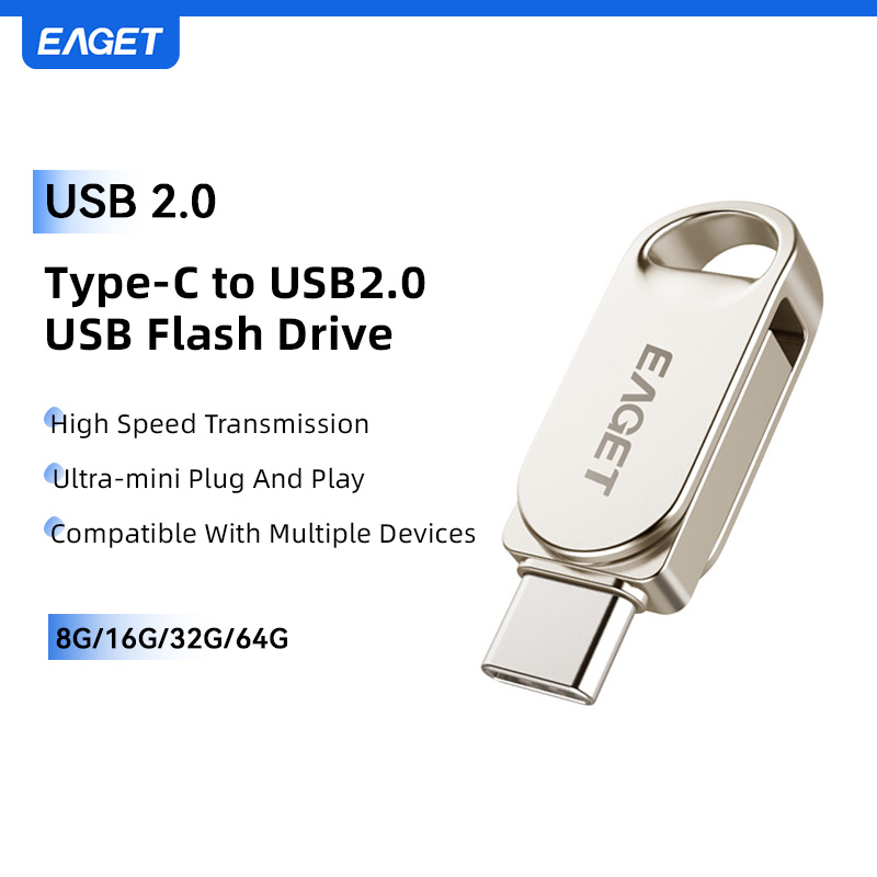 Eaget USB 3.2 Blitz-Laufwerk 2 in 1 Mini-USB und Typ-C-Stock 32 GB 64 GB 128 GB Pendrive Erinnerung Stock Blitz-Disk für PC-Telefon: WEISS / 64 GB