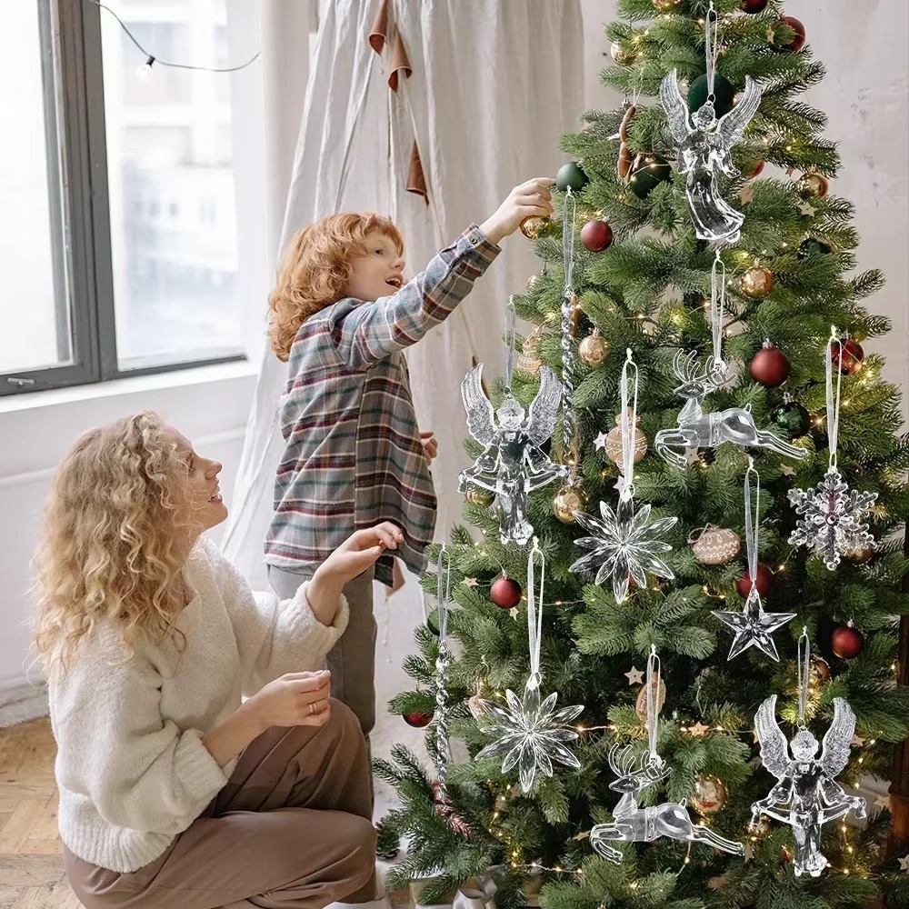Joulu läpinäkyvä lumihiutale jääpuikko koriste tee-se-itse joulukuusi akryyli riipukset talvijuhla kodin roikkuva koristelu