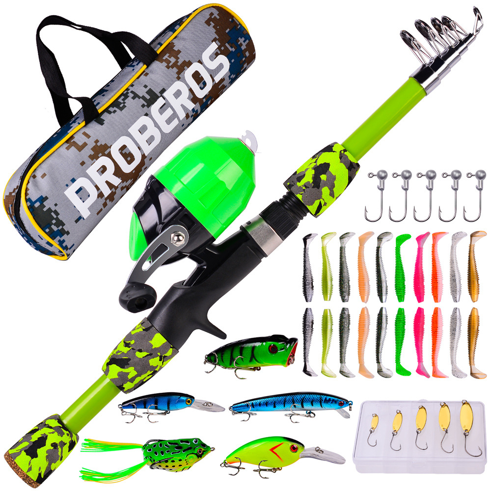 Proberos Kids Hengel Set Volledige Kits Met Telescopische Hengel En Casting Reel Aas Haken Zoutwater Reizen Pole Set: KFSCN15G / 1.8M ROD SET