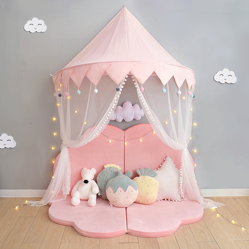 Children Play House Castle Kid Teepee Tents Cotton Foldable Tent Canopy Bed Curtain Baby Crib Netting Girls Boy Room Decoration: pink bow