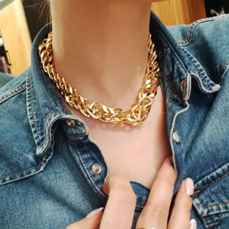 Cuban Gold Thick Chain Choker Necklace For Women Men Trendy Hip Hop Big Chunky Short Chain Choker Necklaces Jewelry: CS52583