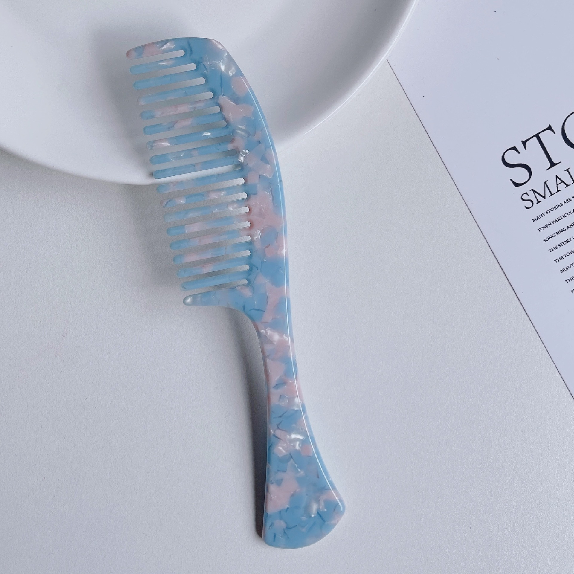 Peigne en acétate à double usage pour cheveux, accessoire de coiffure domestique rétro marbré, peigne antistatique à dents fermées: 8