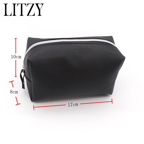 Black Big Pencil Case For Boys Girls Cute Big Capacity Zipper Pencil Box School Supplies Leather PU Pencil Case Cosmetic Bag: Large
