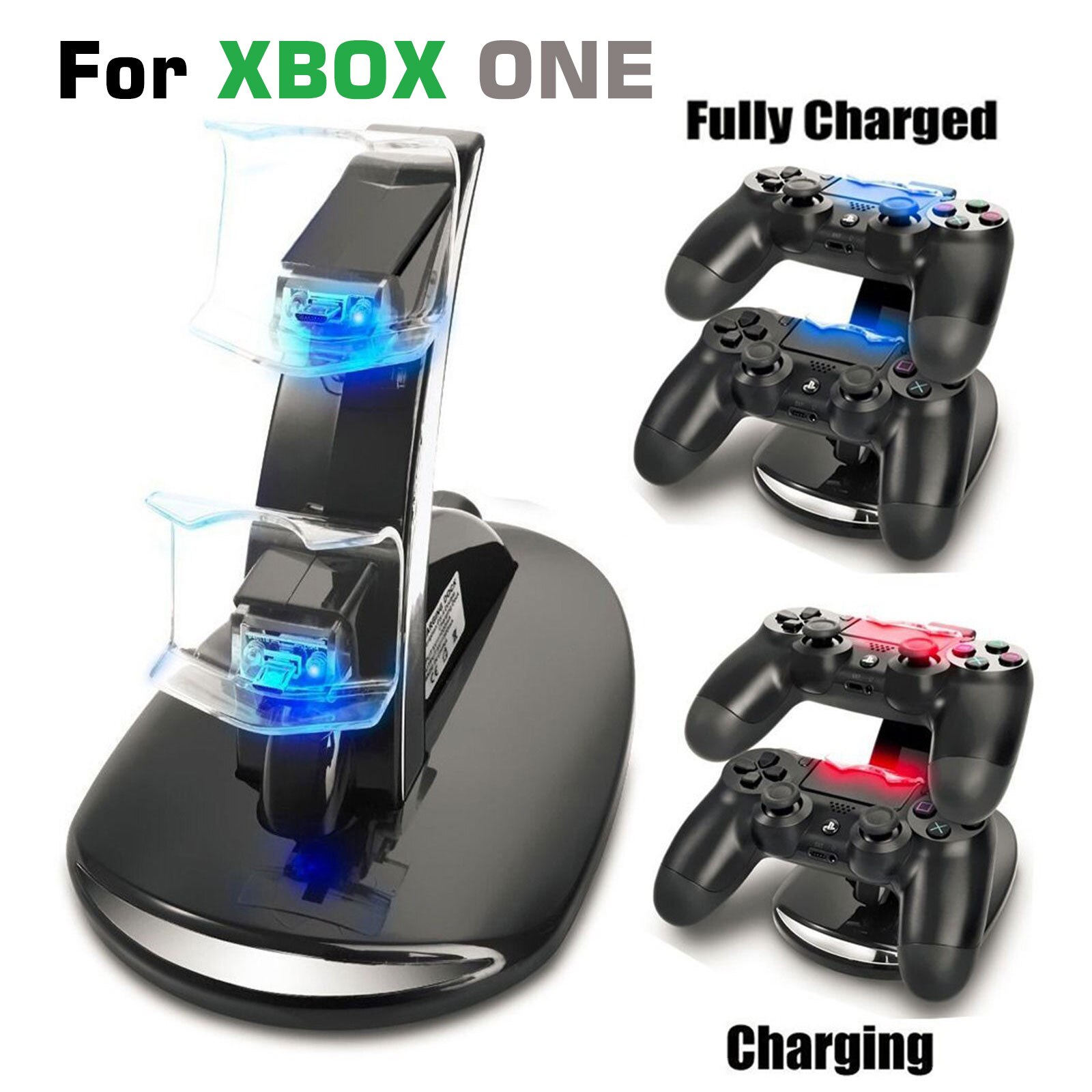 LED Dual USB Charging Charger Dock Stand Cradle Docking Station For -XBOX ONE S X SLIM Game Gaming Console Controller