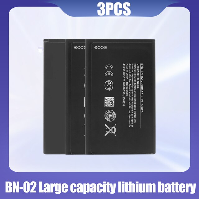 1-20 stück 3.7v bn -02 bn 02 bn02 für wiederaufladbare lithium-batterien nokia  xl 4g rm -1061 rm-1030 ersatz-handyakkus: 3 stck.