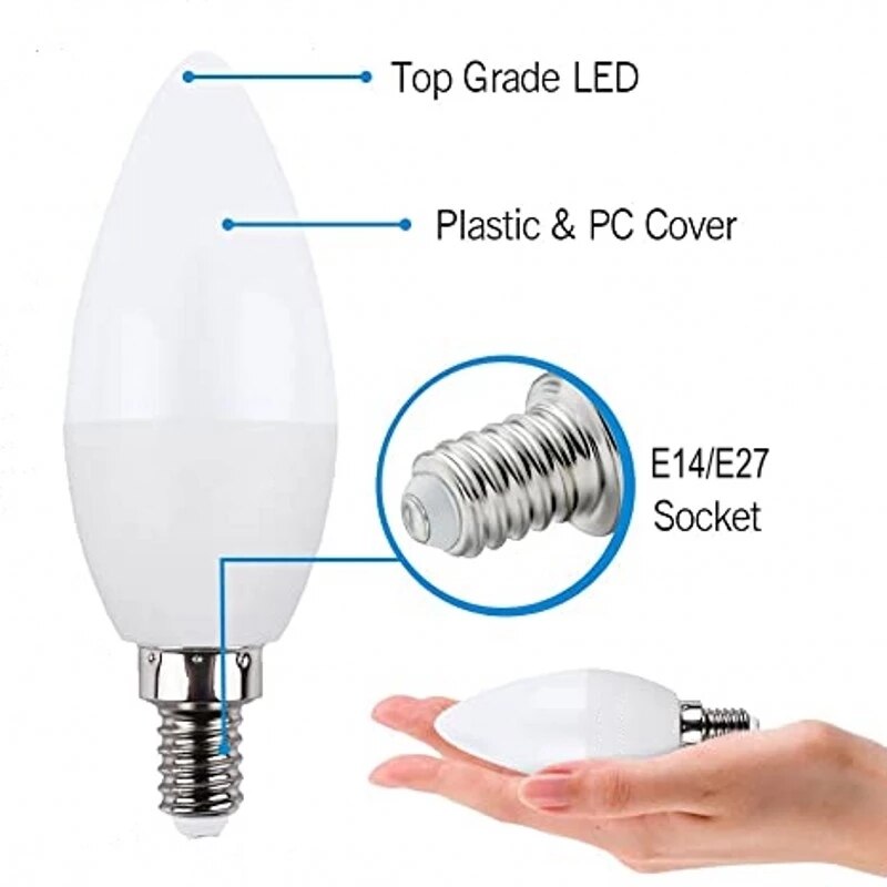 10Pcs E27 E14 Led Kaars Lamp Ac 220V Led Licht Kroonluchter Lamp Kaars Lamp 7W 9W lamp Decoratie Licht Warm/Wit Energiebesparing