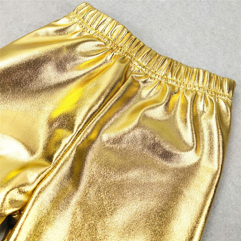 Flickor leggins glänsande guld silver skinny punkbyxor pojkar byxor vår sommar barn barn babykläder för 3-12 år