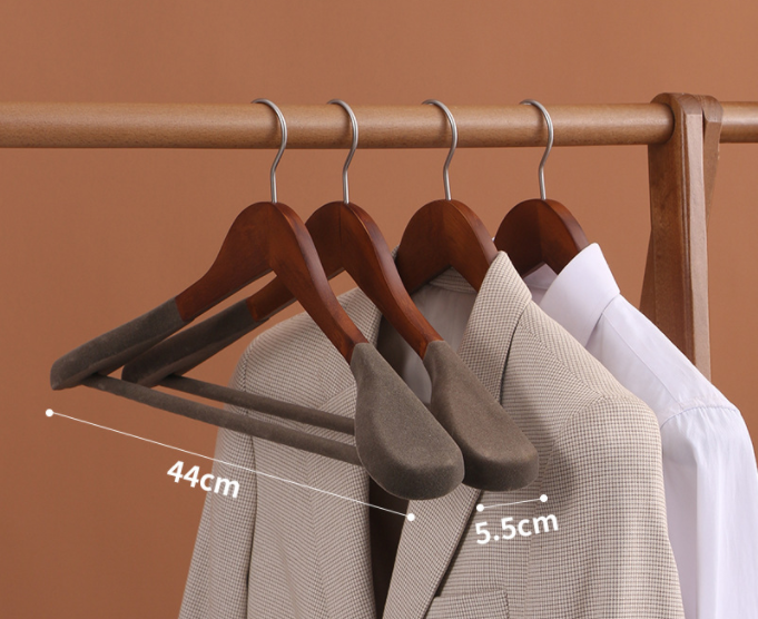 Velvet coat hanger wood flocking wide shoulder suit clothes rack home Wardrobe closet organizer luxury clothes wooden hanger: XL / DEEP BLUE