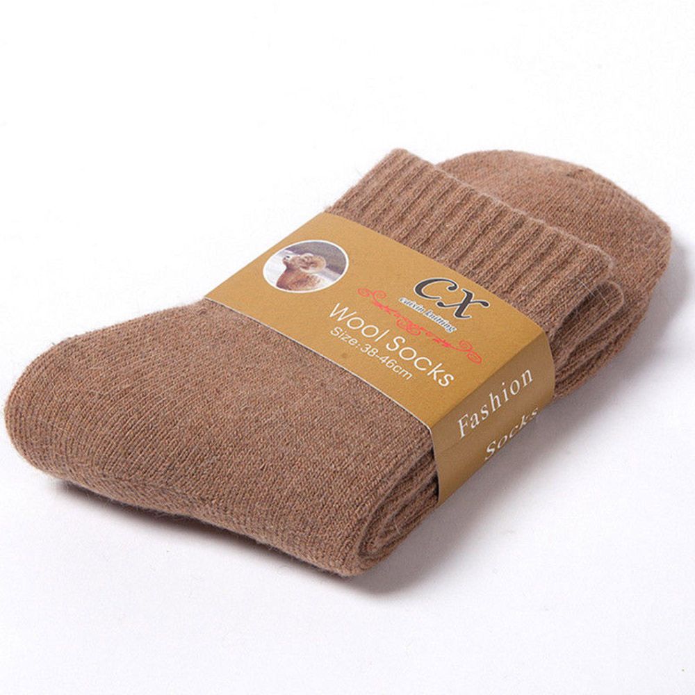 Mens Long Thick Wool Thermal Boot Socks Walking Hiking Ski Winter Warm Anti-Bacterial Deodorant: khaki