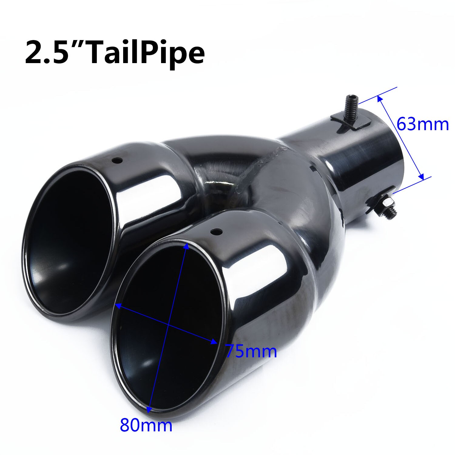 Silencieux d'échappement arrière universel, noir brillant, Double sortie, droit, 63mm, en acier inoxydable, pour voiture