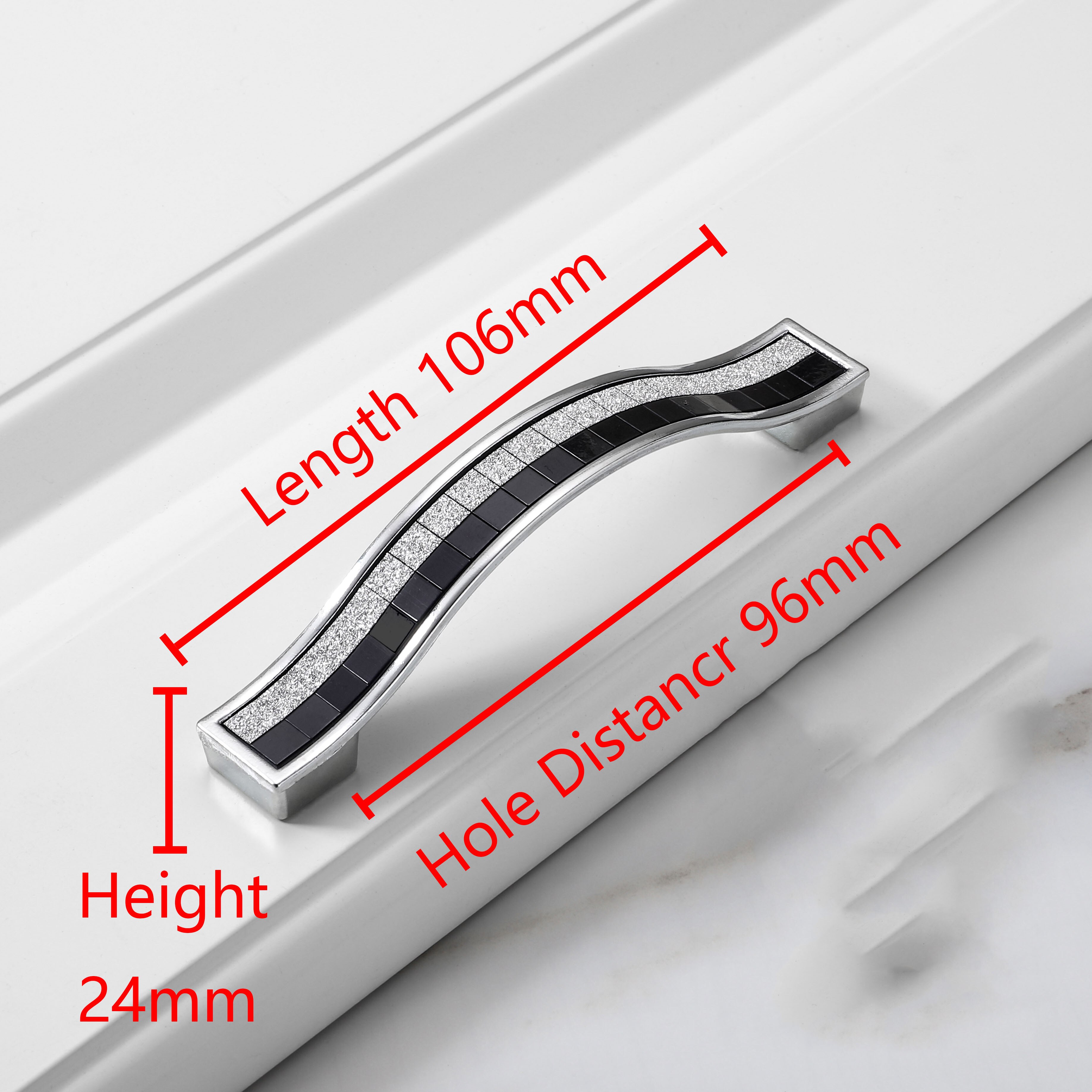 Rhinestone Crystal Drawer Europe Style Aluminum-Alloy Furniture Door Pull Handle for Drawer Cabinet Cupboard Kitchen Hardware: Silver black-96mm