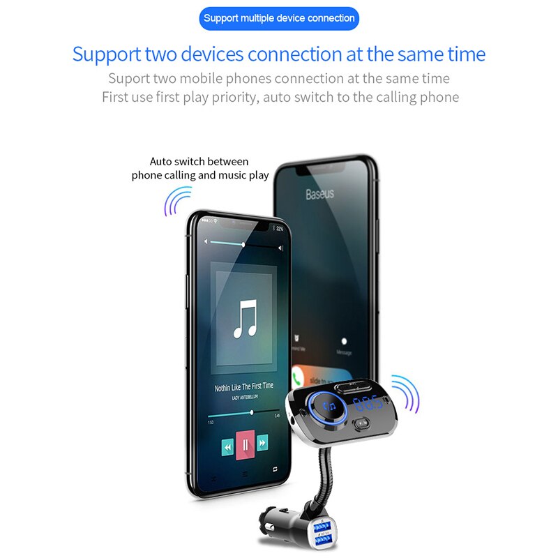 Transmisor Fm con Bluetooth, modulador Fm inalámbrico para coche, reproductor Mp3 para coche, Kit de coche, cargador Bluetooth manos libres para coche con luz ambiental