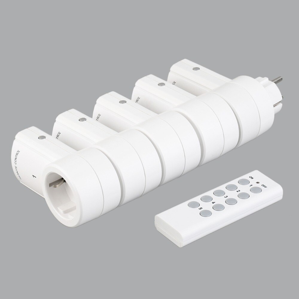 5 Wireless Switches Socket Remote Control Power Outlets Electrical Plugs Adaptors with EU Plug White