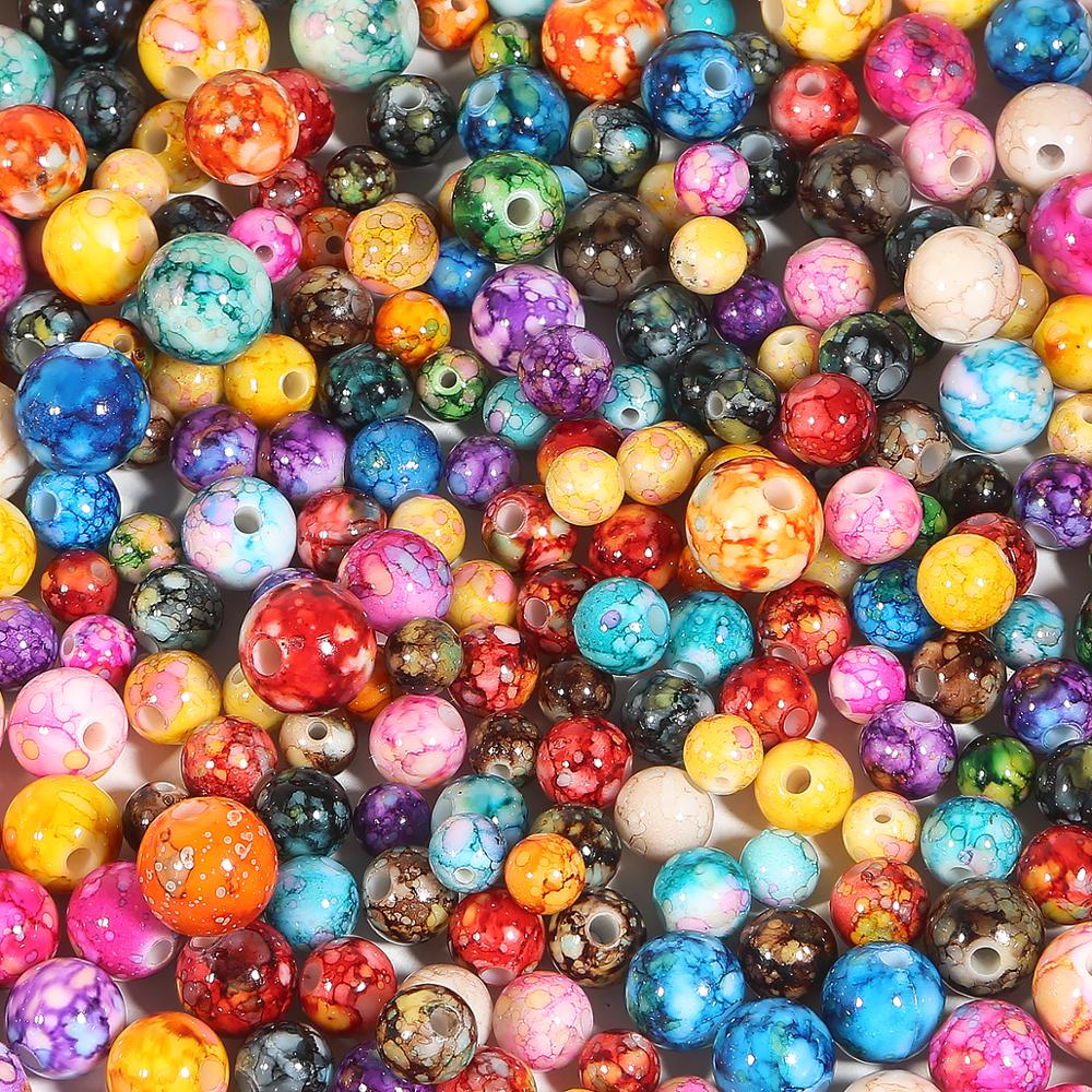 8/10/12/14mm Acrylic Beads Mixed Color Round Loose Spaced Beads DIY Bracelet Earrings Charms Necklace Beads For Jewelry Making