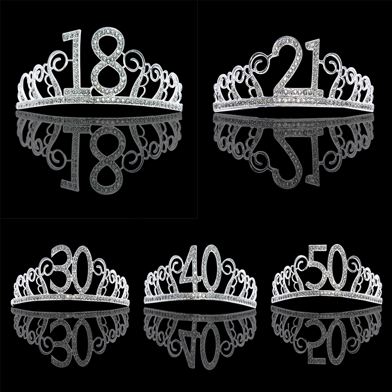 Fødselsdagsfest dekorationer voksen fødselsdag prinsesse krone pandebånd krystal tiara 18 21 30 40 50 60 kvinder krone hår tilbehør