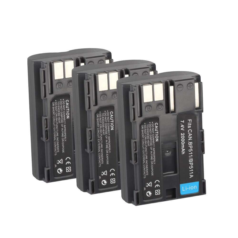 BP-511 BP511 BP-511A Battery For Canon EOS 40D 300D 5D 20D 30D 50D 10D D60 G6 BP511 FV40 FV30 FV100 200 Camera Batteries 2000mah: 3Battery