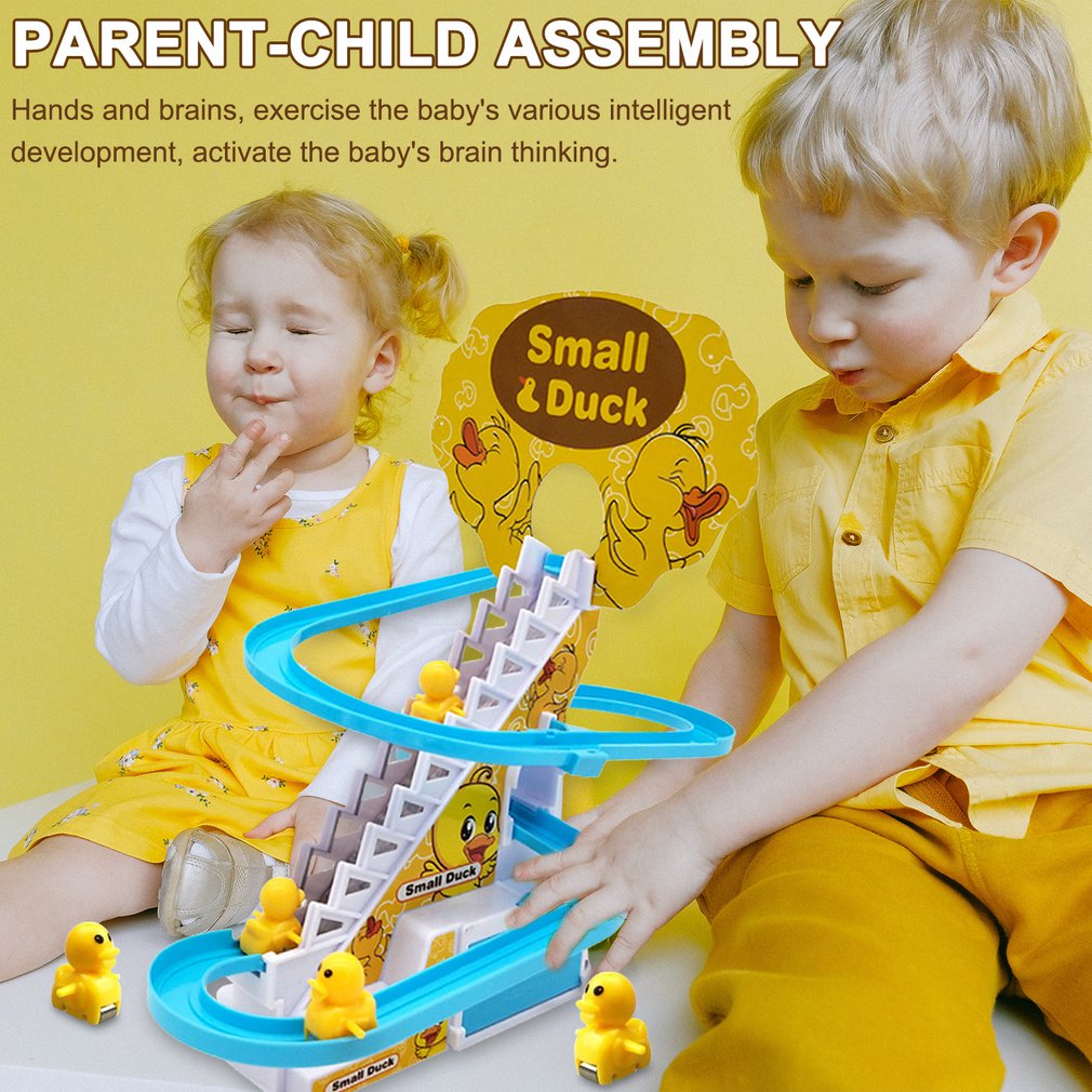 Children's toy diy rail track push toy little duck climbing stairs toy electric stairs music educational toy for children