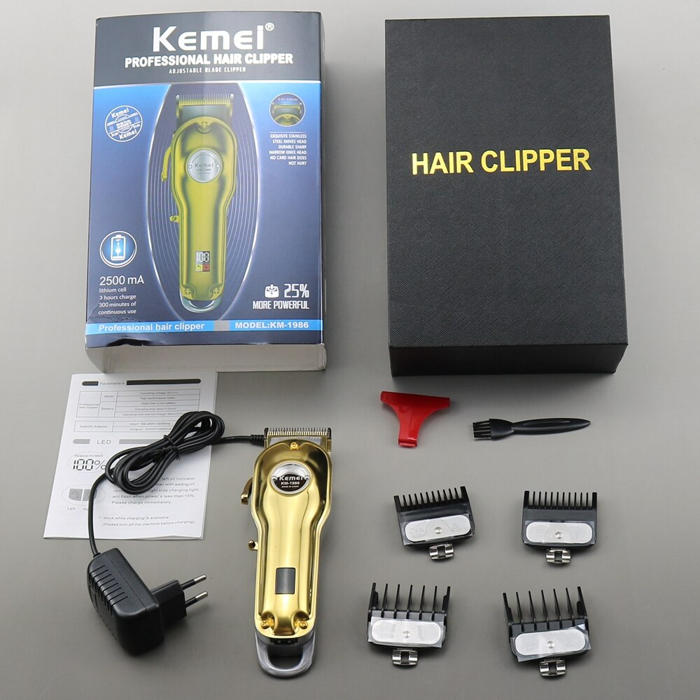 Alle Metalen Professionele Tondeuse Cord Draadloze Tondeuse Man Elektrische Haar Snijmachine Oplaadbare Kapsel Barbershop: gold with box