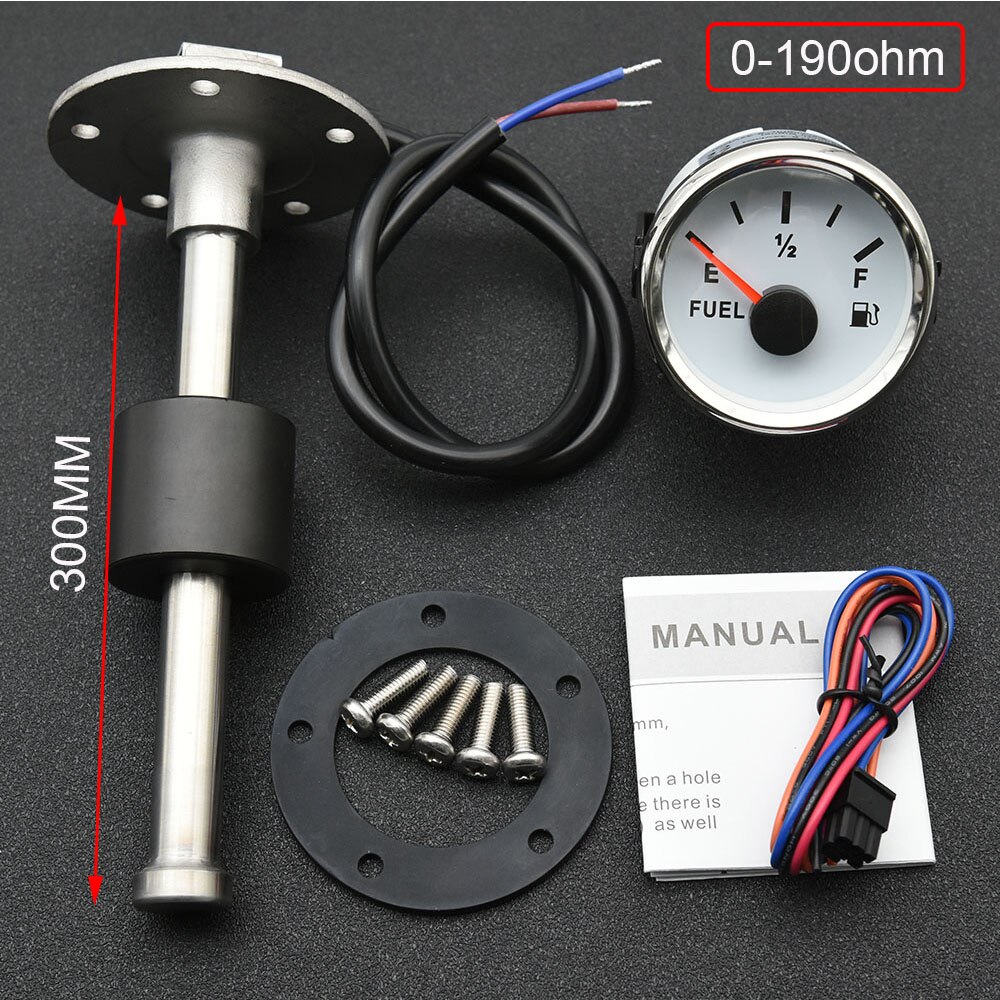 52MM Fuel Level Gauge with Oil Tank Level Indicator Meter with Fuel Level Sensor 150MM 200MM 250MM 300MM 0-190ohm Fuel Gauge: 300MM