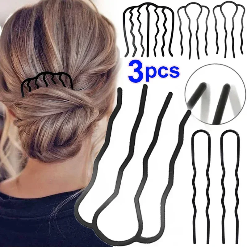 Pince à cheveux en métal noir pour femmes, 1 à 3 pièces, épingle à cheveux, peignes, chignon en désordre, peigne latéral, bâtons Updo, outil de coiffure
