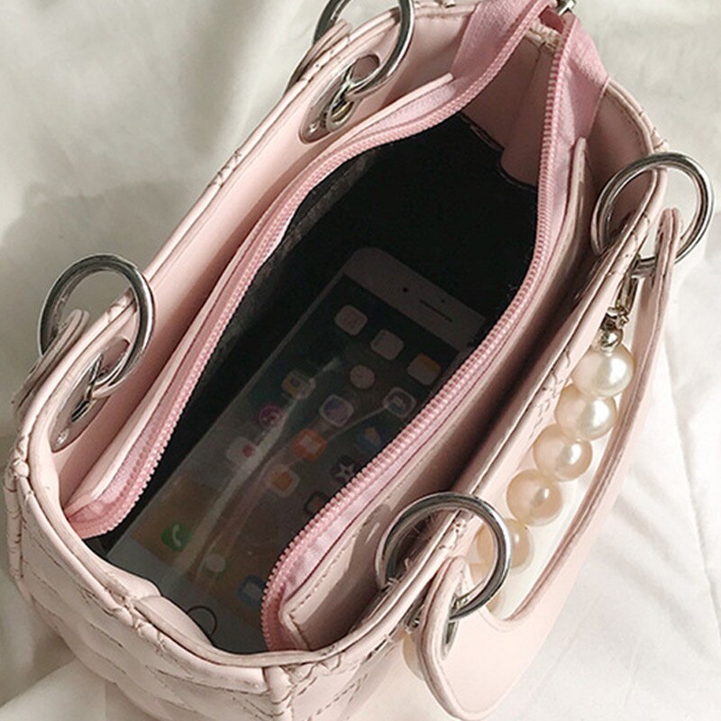 Vrouwen Fee Parel Handtas Koreaanse Schouder Messenger Bags Mini Mode Diamant Rooster Vierkante Cellpphone Zak Zomer Zoete Stijl