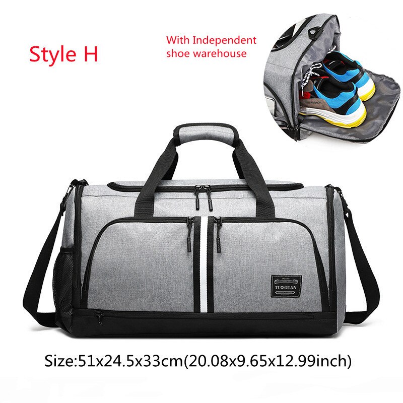 High Capacity Travel Tote Multifunction Cosmetic Clothes Storage Duffle Shoulder Bags Sports Fitness Handbag Accessories Supplie: H Gray