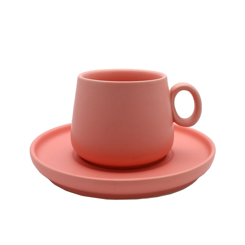 Chanshova enkelhet enfärgad keramisk kaffemugg och fat 210ml tekoppsset mjölkmugg dricksredskap porslin porslin  g082: Rosa