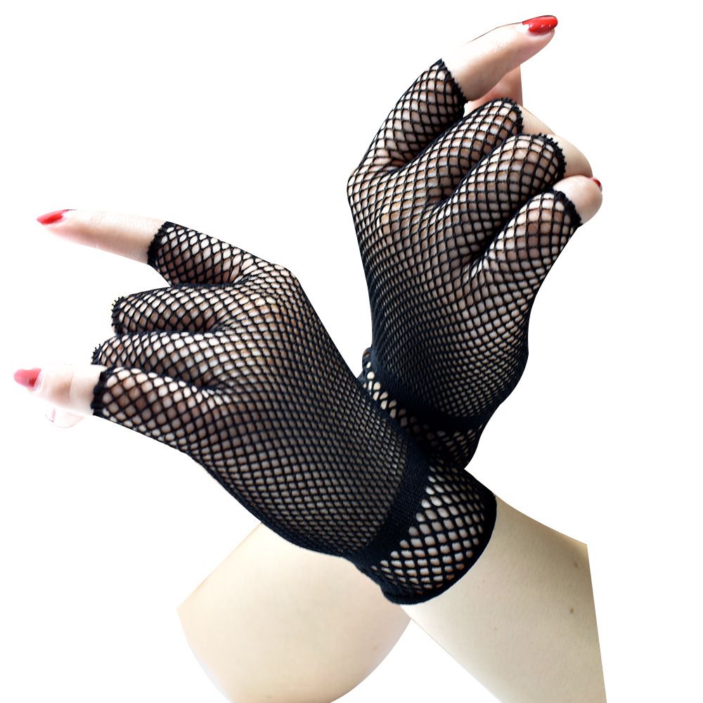 Women Sexy Fingerless Gloves Half Finger Sunscreen Short Lace Gloves Rose Flower Pattern Festival Gloves: w