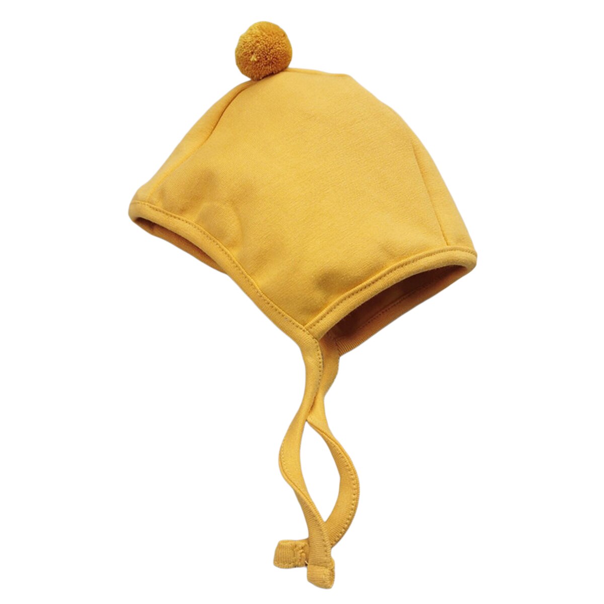 Winter Baby Boy Girl Warm Cap Hat No-Brim Plush Ball Hat Beanie Bear Ears Solid Strap Caps: Yellow