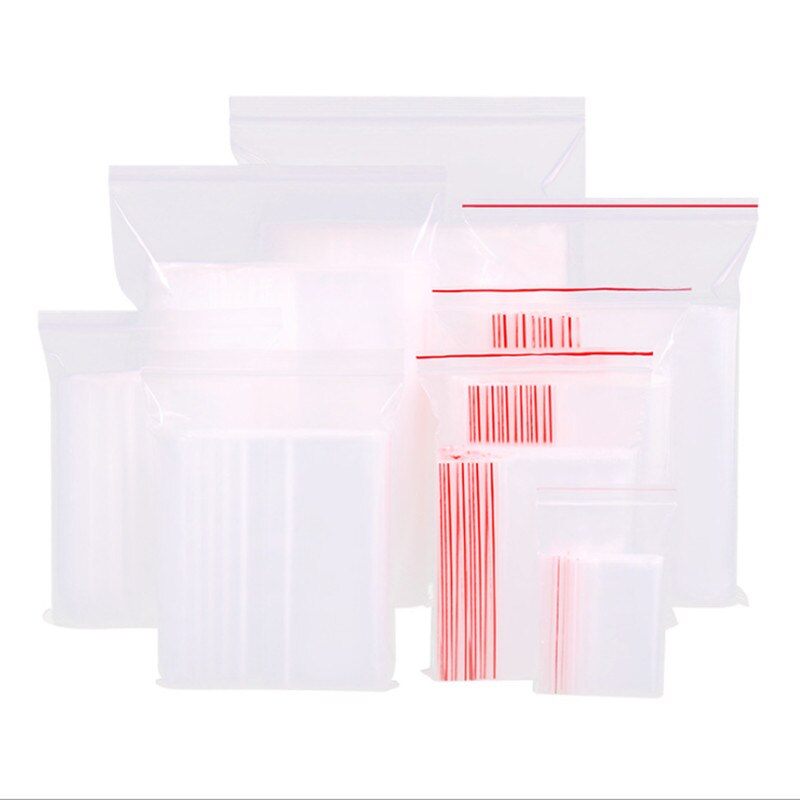 100 stk / parti lille lynlås plastikposer genlukkelig gennemsigtig smykker / madopbevaringspose køkkenpakke taske klar lynlås taske