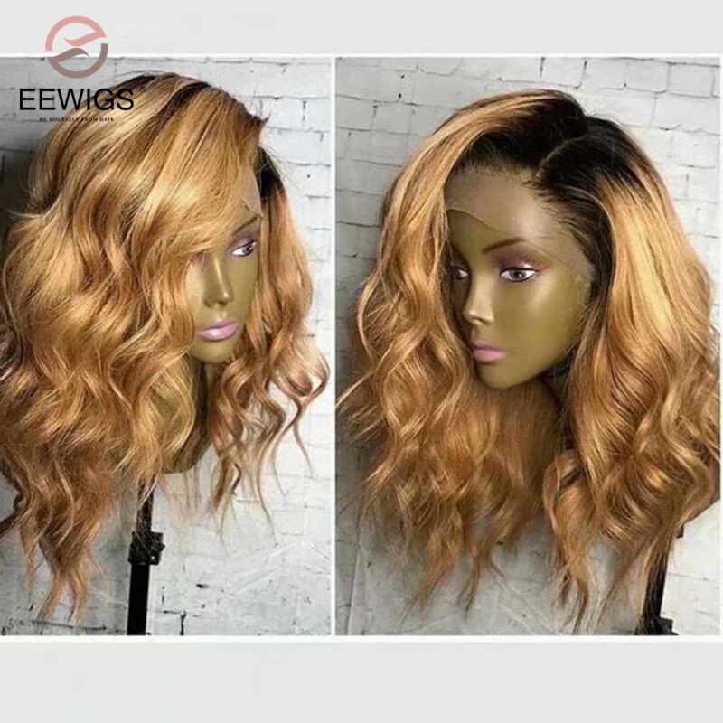 Eewigs Hittebestendige Synthetische Lace Front Pruik Met Natuurlijke Haarlijn Blonde Ombre Pruik Lijmloze Korte Golvende Pruiken Voor Zwarte Vrouwen